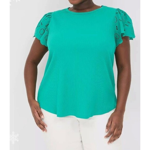 Lane Bryant Flutter Eyelet Sleeve Top Size 22/24 - Picture 2 of 7